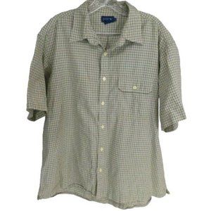 J Crew Men's  L Shirt  Plaid Short Sleeve Tan Green Short Sleeve 100% Cotton
